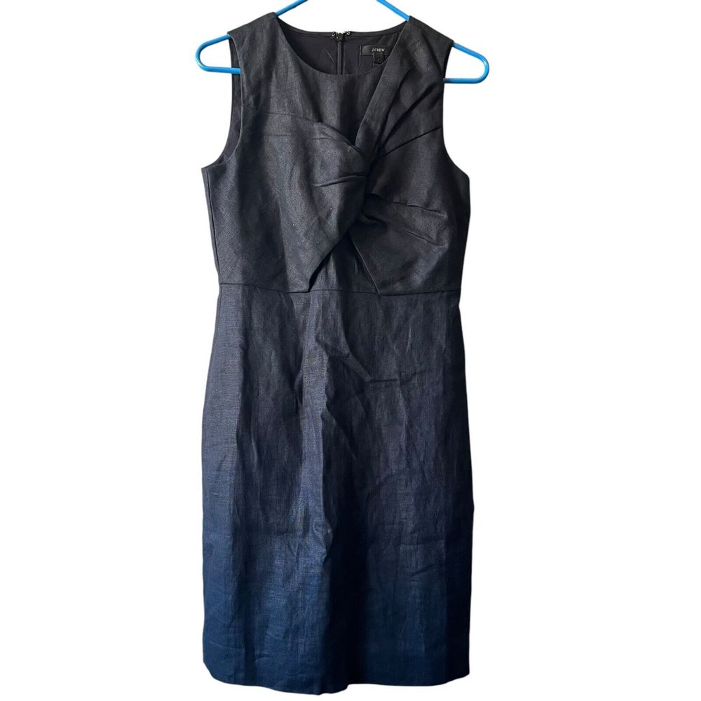 J. Crew Drape Knot Linen Sheath Dress Sleeveless Women Sz 2 Black Career Neutral